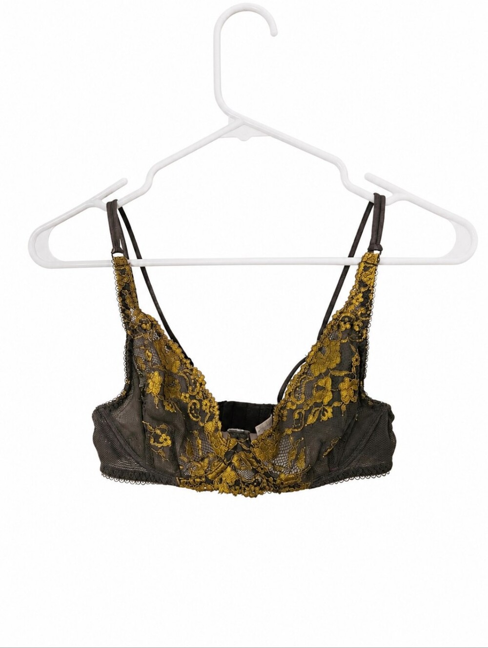 Free People Intimately Sheer Lace Underwire Bra Gray Gold Lace Size 34B